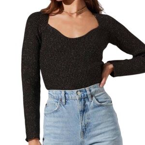 ASTR the Label Black W/ Gold Glitter Long Sleeve Sweater- Extra Small